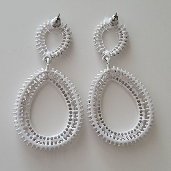 Earrings Double Teardrop White Aurora Borealis Crystal Earrings #0062 - Picture 11 of 13